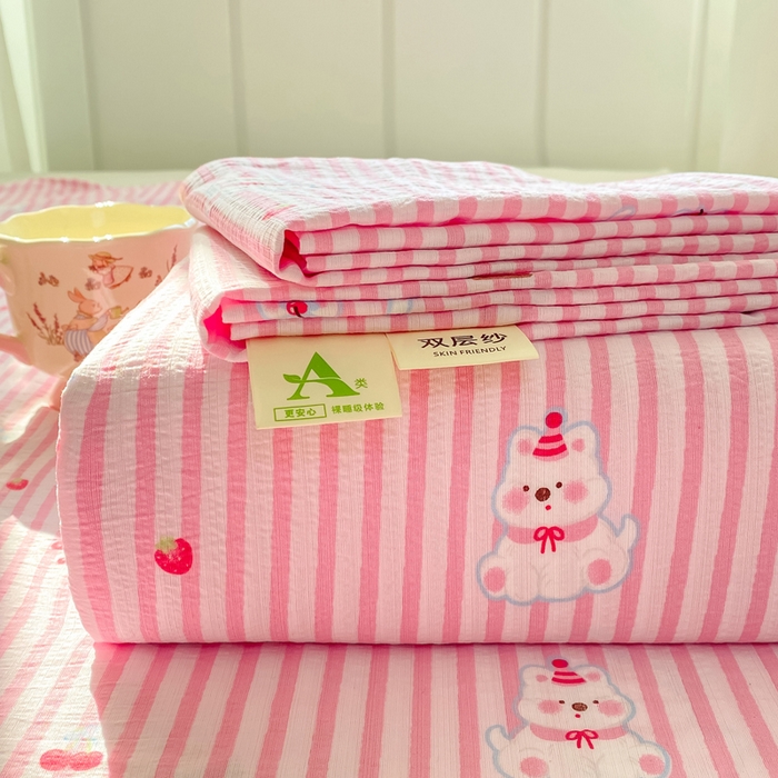 91家纺网 家纺一手货源 找家纺 晓时候 2026新款A类云感双层纱床单三件套单品单件床单 甜甜西高地