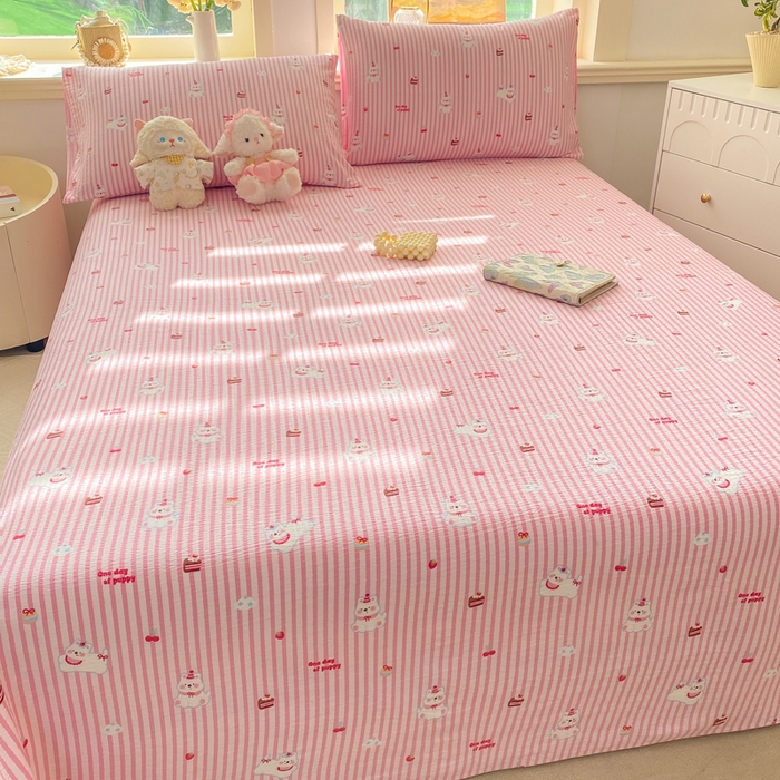 91家纺网 家纺一手货源 找家纺 晓时候 2026新款A类云感双层纱床单三件套单品单件床单 甜甜西高地