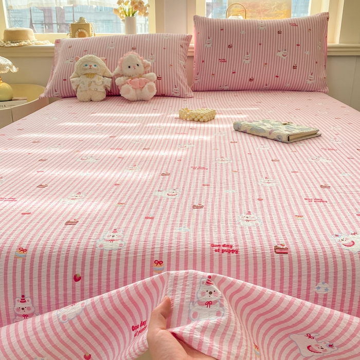 91家纺网 家纺一手货源 找家纺 晓时候 2026新款A类云感双层纱床单三件套单品单件床单 甜甜西高地