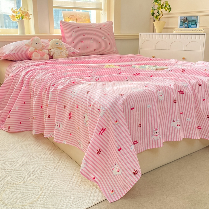 91家纺网 家纺一手货源 找家纺 晓时候 2026新款A类云感双层纱床单三件套单品单件床单 甜甜西高地