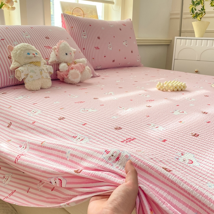 91家纺网 家纺一手货源 找家纺 晓时候 2026新款A类云感双层纱床单三件套单品单件床单 甜甜西高地