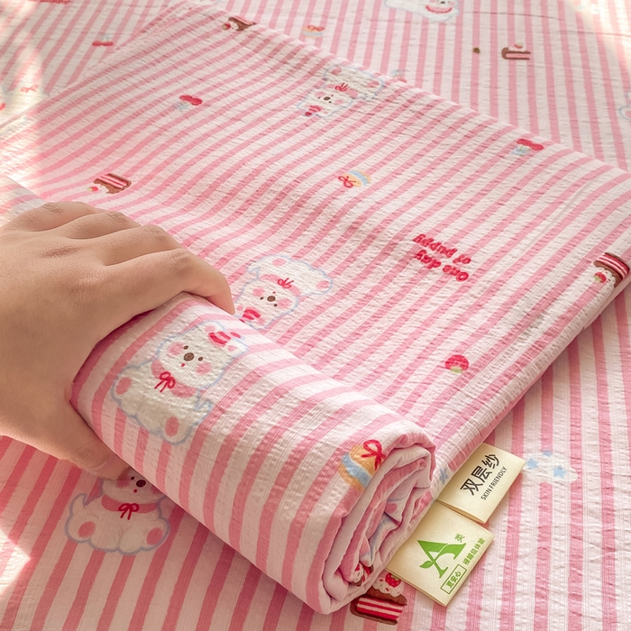 91家纺网 家纺一手货源 找家纺 晓时候 2026新款A类云感双层纱床单三件套单品单件床单 甜甜西高地