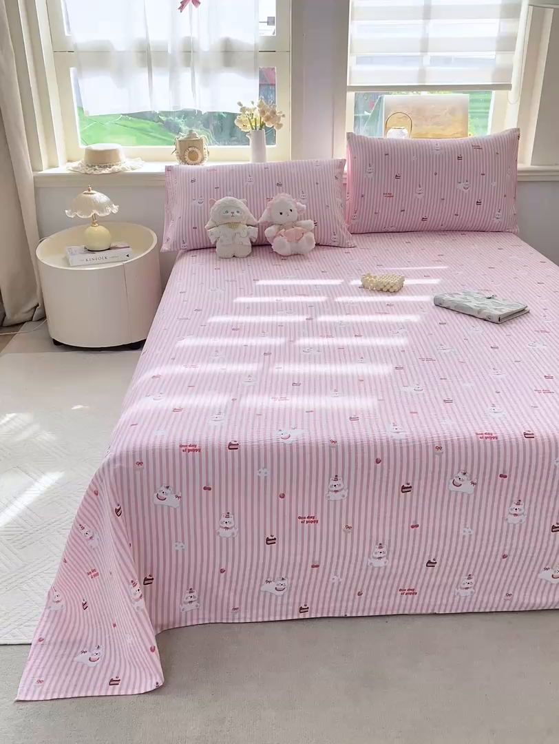 91家纺网 家纺一手货源 找家纺 晓时候 2026新款A类云感双层纱床单三件套单品单件床单 甜甜西高地