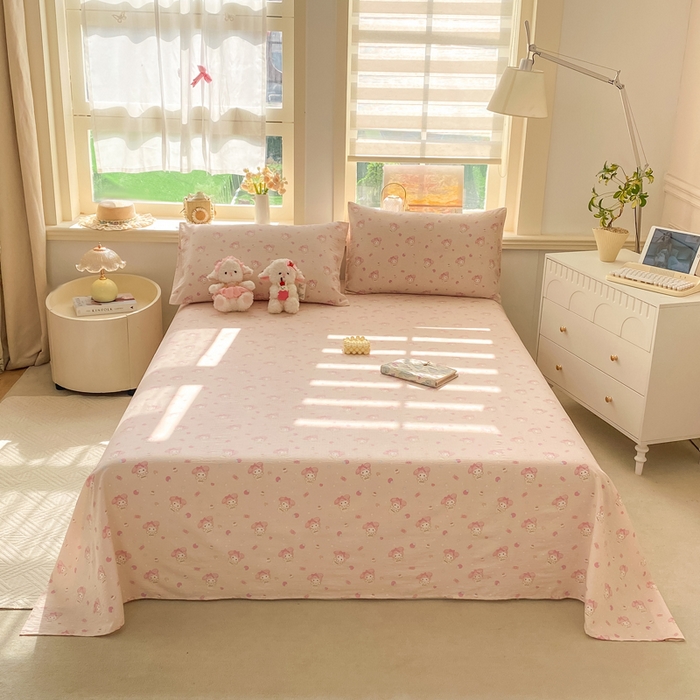 91家纺网 家纺一手货源 找家纺 晓时候 2026新款A类云感双层纱床单三件套单品单件床单 甜心女孩