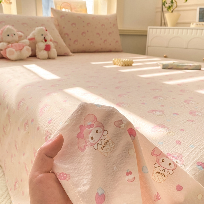 91家纺网 家纺一手货源 找家纺 晓时候 2026新款A类云感双层纱床单三件套单品单件床单 甜心女孩