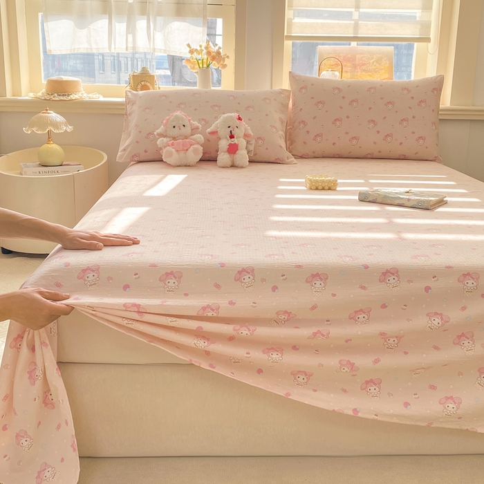 91家纺网 家纺一手货源 找家纺 晓时候 2026新款A类云感双层纱床单三件套单品单件床单 甜心女孩