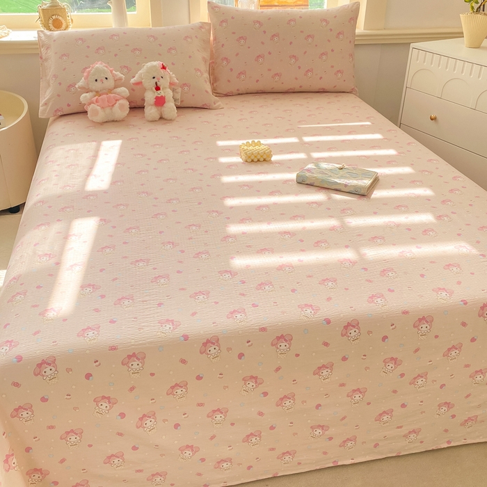 91家纺网 家纺一手货源 找家纺 晓时候 2026新款A类云感双层纱床单三件套单品单件床单 甜心女孩