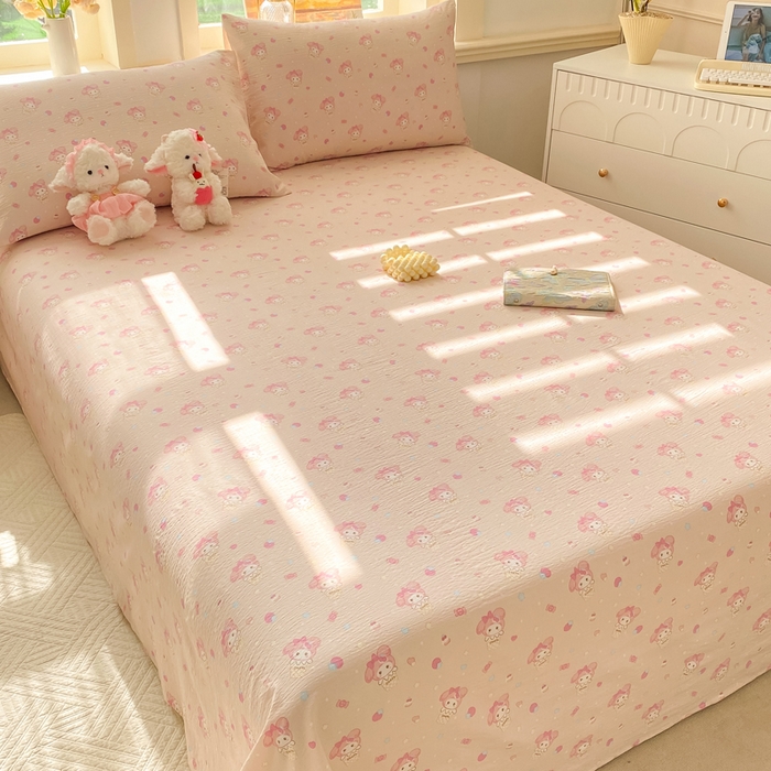 91家纺网 家纺一手货源 找家纺 晓时候 2026新款A类云感双层纱床单三件套单品单件床单 甜心女孩