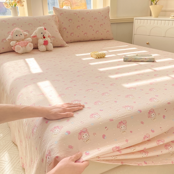 91家纺网 家纺一手货源 找家纺 晓时候 2026新款A类云感双层纱床单三件套单品单件床单 甜心女孩