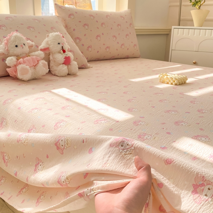 91家纺网 家纺一手货源 找家纺 晓时候 2026新款A类云感双层纱床单三件套单品单件床单 甜心女孩