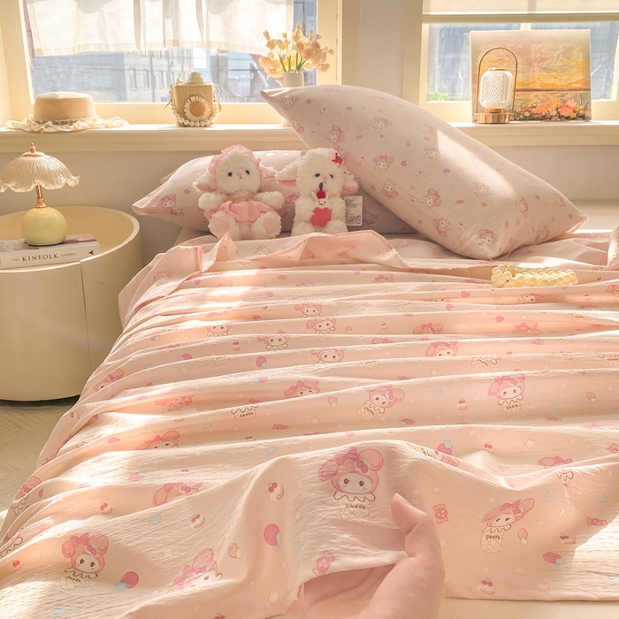 91家纺网 家纺一手货源 找家纺 晓时候 2026新款A类云感双层纱床单三件套单品单件床单 甜心女孩