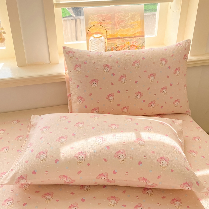 91家纺网 家纺一手货源 找家纺 晓时候 2026新款A类云感双层纱床单三件套单品单件床单 甜心女孩