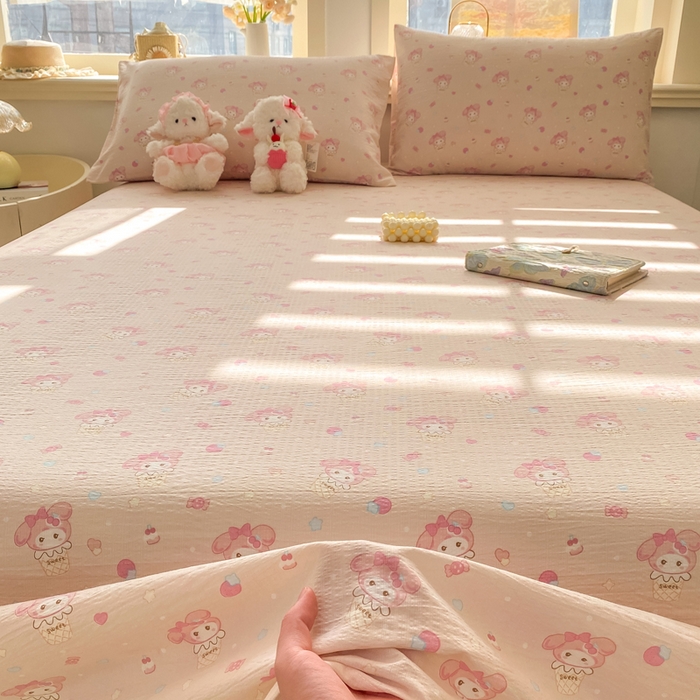 91家纺网 家纺一手货源 找家纺 晓时候 2026新款A类云感双层纱床单三件套单品单件床单 甜心女孩