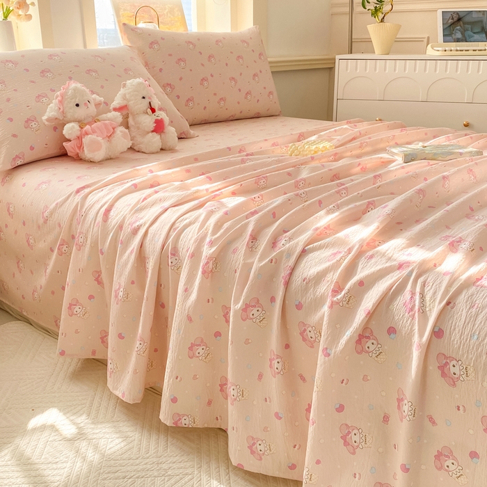 91家纺网 家纺一手货源 找家纺 晓时候 2026新款A类云感双层纱床单三件套单品单件床单 甜心女孩