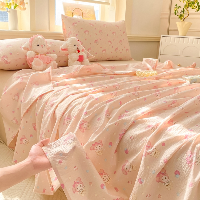 91家纺网 家纺一手货源 找家纺 晓时候 2026新款A类云感双层纱床单三件套单品单件床单 甜心女孩