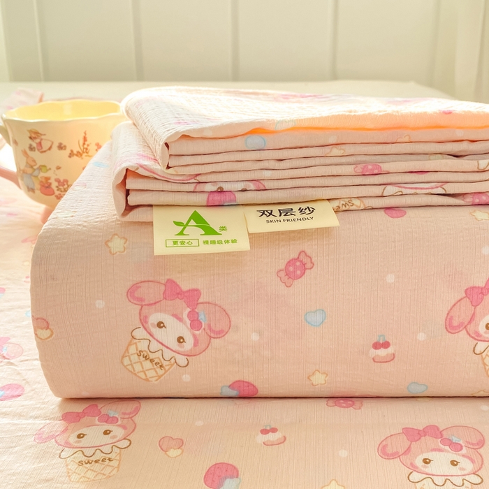 91家纺网 家纺一手货源 找家纺 晓时候 2026新款A类云感双层纱床单三件套单品单件床单 甜心女孩