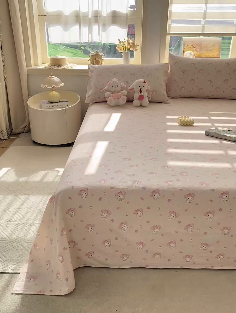 91家纺网 家纺一手货源 找家纺 晓时候 2026新款A类云感双层纱床单三件套单品单件床单 甜心女孩