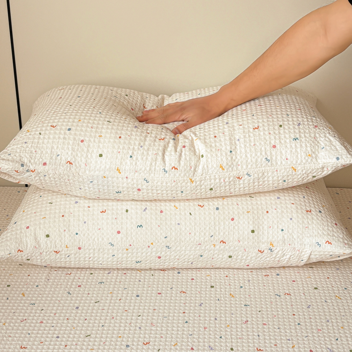 91家纺网 家纺一手货源 找家纺 （总）居眠 2026新款全棉纯棉印花华夫格单枕套枕套单件