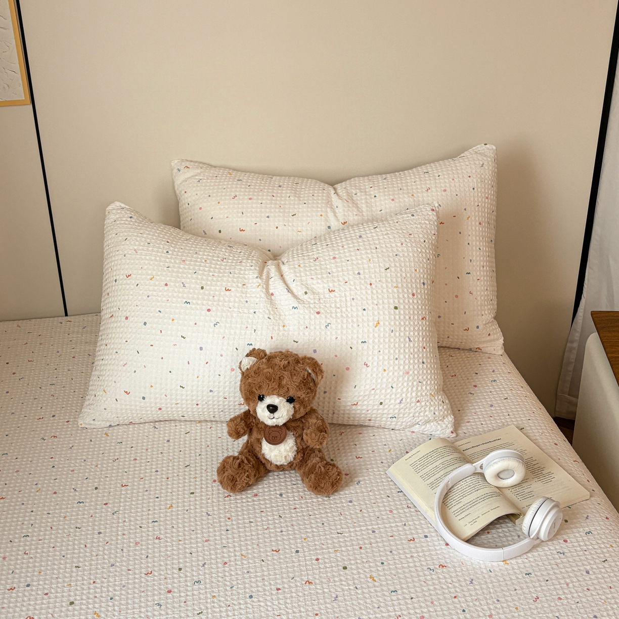 （总）居眠 2026新款全棉纯棉印花华夫格单枕套枕套单件