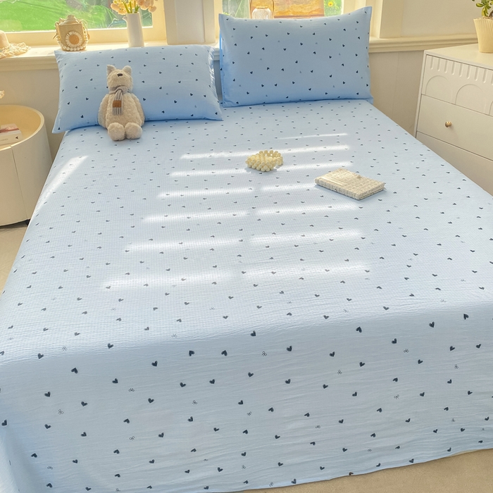 91家纺网 家纺一手货源 找家纺 晓时候 2026新款A类云感双层纱床单三件套单品单件床单 小确幸