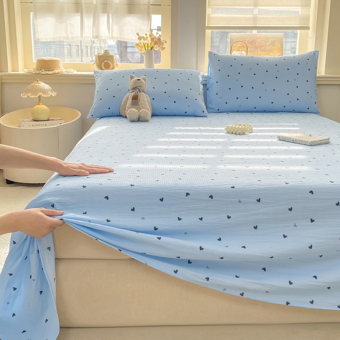 91家纺网 家纺一手货源 找家纺 晓时候 2026新款A类云感双层纱床单三件套单品单件床单 小确幸