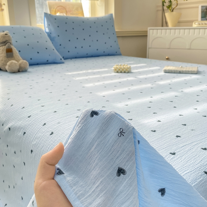 91家纺网 家纺一手货源 找家纺 晓时候 2026新款A类云感双层纱床单三件套单品单件床单 小确幸