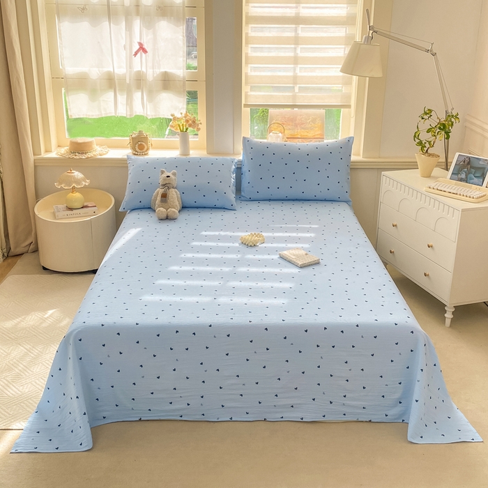 91家纺网 家纺一手货源 找家纺 晓时候 2026新款A类云感双层纱床单三件套单品单件床单 小确幸