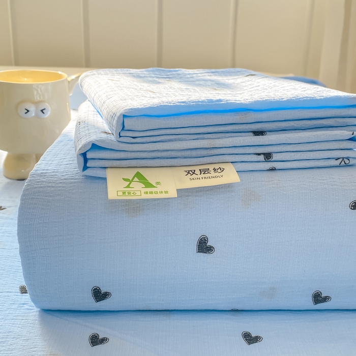 91家纺网 家纺一手货源 找家纺 晓时候 2026新款A类云感双层纱床单三件套单品单件床单 小确幸