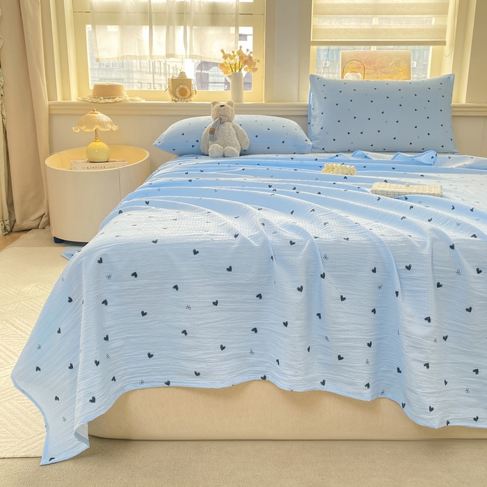 91家纺网 家纺一手货源 找家纺 晓时候 2026新款A类云感双层纱床单三件套单品单件床单 小确幸