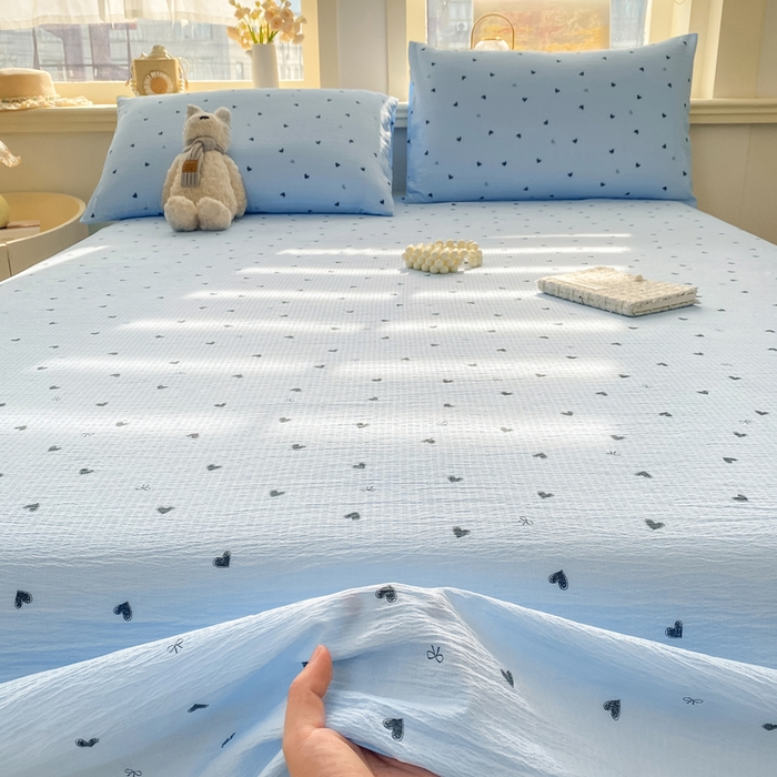 91家纺网 家纺一手货源 找家纺 晓时候 2026新款A类云感双层纱床单三件套单品单件床单 小确幸