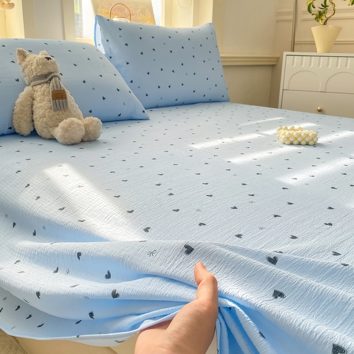 91家纺网 家纺一手货源 找家纺 晓时候 2026新款A类云感双层纱床单三件套单品单件床单 小确幸