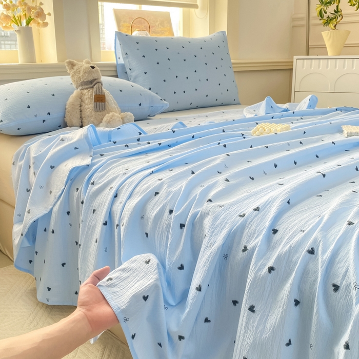 91家纺网 家纺一手货源 找家纺 晓时候 2026新款A类云感双层纱床单三件套单品单件床单 小确幸