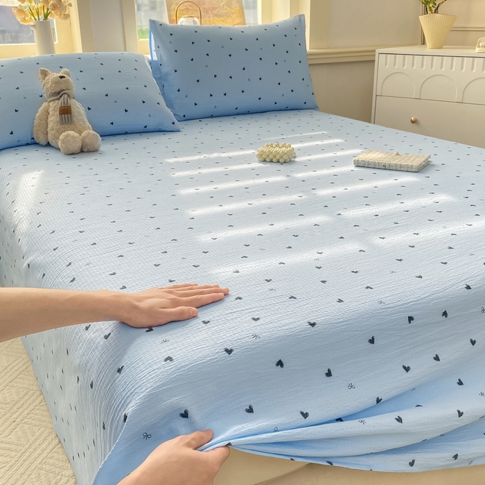 91家纺网 家纺一手货源 找家纺 晓时候 2026新款A类云感双层纱床单三件套单品单件床单 小确幸