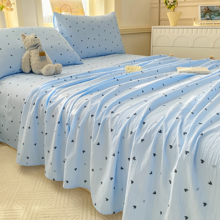 91家纺网 家纺一手货源 找家纺 晓时候 2026新款A类云感双层纱床单三件套单品单件床单 小确幸