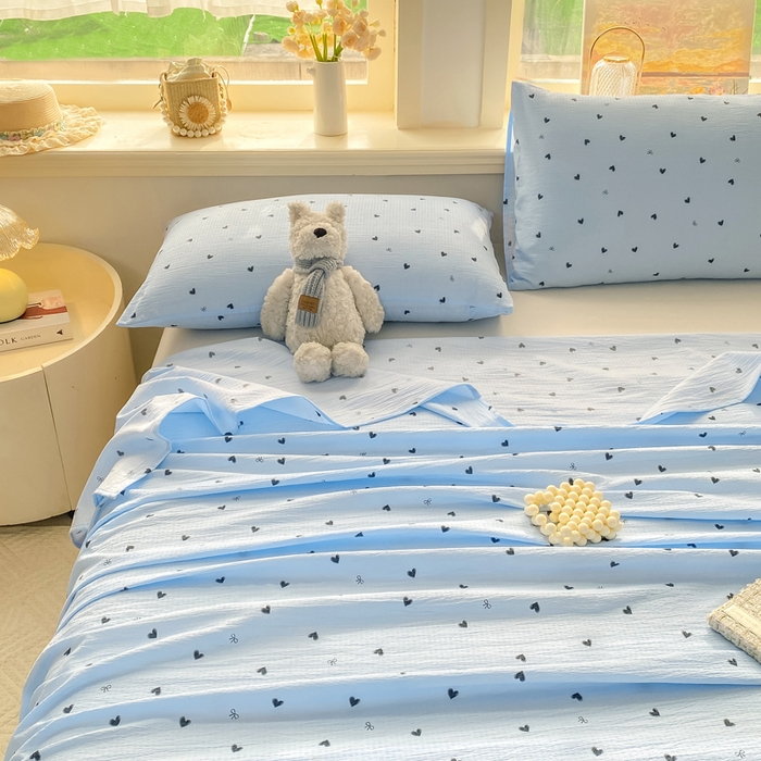 91家纺网 家纺一手货源 找家纺 晓时候 2026新款A类云感双层纱床单三件套单品单件床单 小确幸