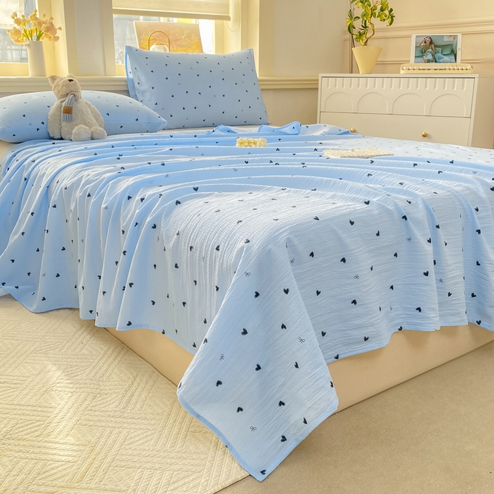 91家纺网 家纺一手货源 找家纺 晓时候 2026新款A类云感双层纱床单三件套单品单件床单 小确幸