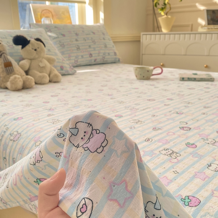 91家纺网 家纺一手货源 找家纺 晓时候 2026新款A类云感双层纱床单三件套单品单件床单 星星喵