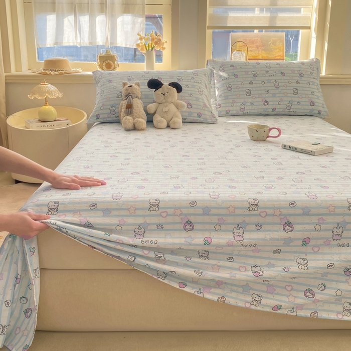 91家纺网 家纺一手货源 找家纺 晓时候 2026新款A类云感双层纱床单三件套单品单件床单 星星喵