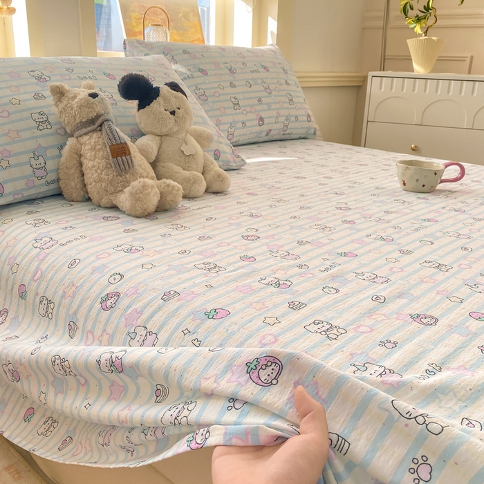 91家纺网 家纺一手货源 找家纺 晓时候 2026新款A类云感双层纱床单三件套单品单件床单 星星喵