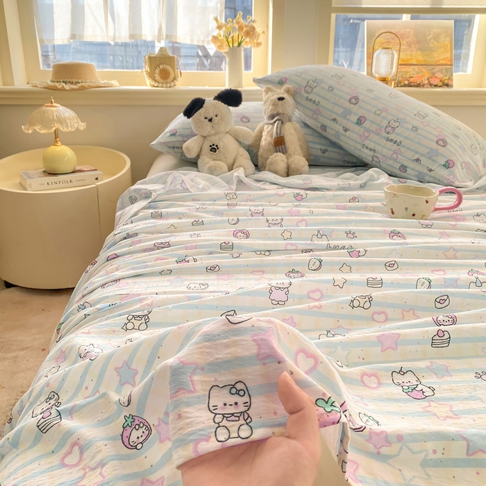 91家纺网 家纺一手货源 找家纺 晓时候 2026新款A类云感双层纱床单三件套单品单件床单 星星喵