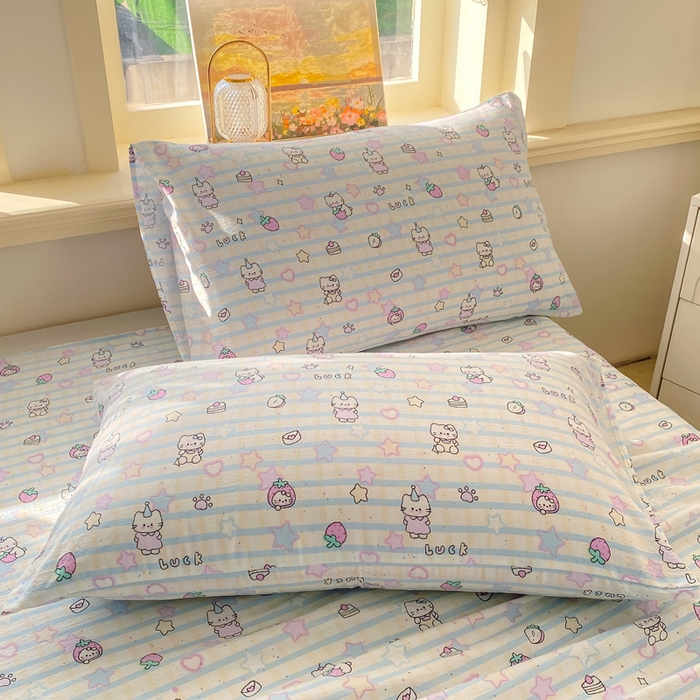 91家纺网 家纺一手货源 找家纺 晓时候 2026新款A类云感双层纱床单三件套单品单件床单 星星喵