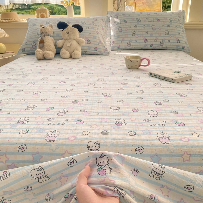 91家纺网 家纺一手货源 找家纺 晓时候 2026新款A类云感双层纱床单三件套单品单件床单 星星喵