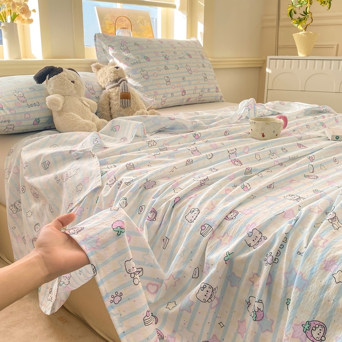 91家纺网 家纺一手货源 找家纺 晓时候 2026新款A类云感双层纱床单三件套单品单件床单 星星喵