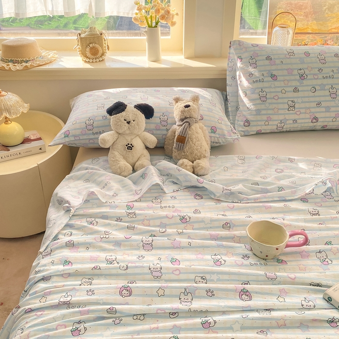 91家纺网 家纺一手货源 找家纺 晓时候 2026新款A类云感双层纱床单三件套单品单件床单 星星喵