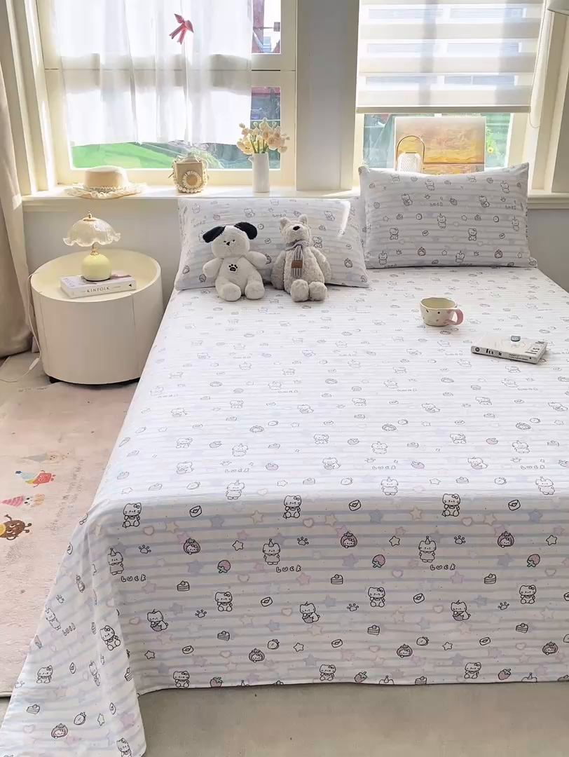 91家纺网 家纺一手货源 找家纺 晓时候 2026新款A类云感双层纱床单三件套单品单件床单 星星喵