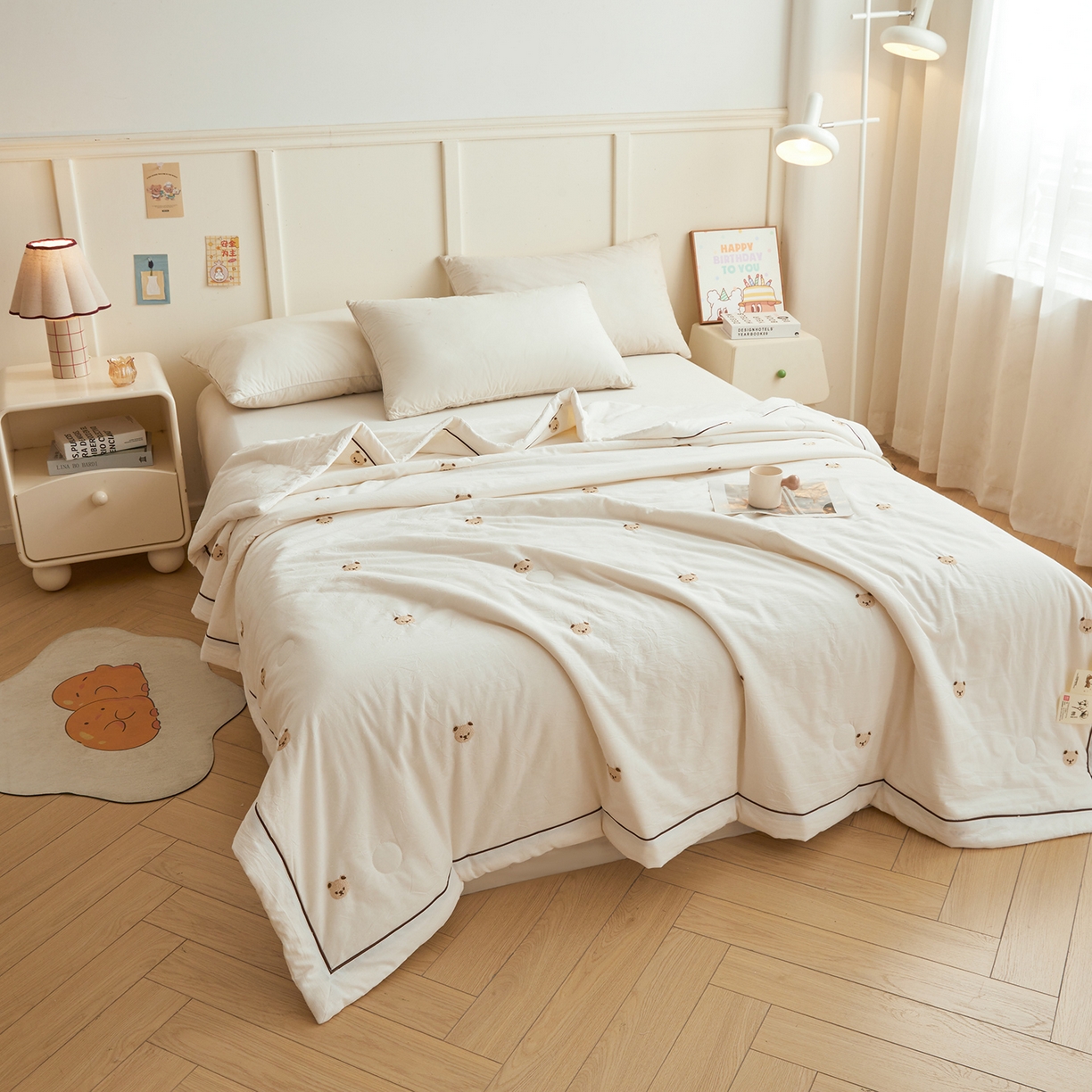 91家纺网 家纺一手货源 找家纺 （总）仁凯家纺 2026新款A类100%棉花刺绣款手包边夏被夏凉被空调被