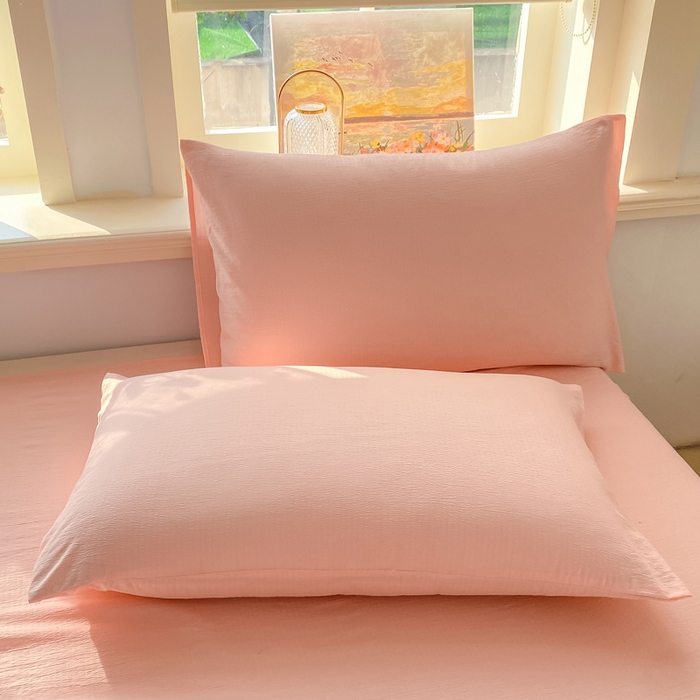 91家纺网 家纺一手货源 找家纺 晓时候 2026新款A类云感双层纱床单三件套单品单件床单 樱花粉