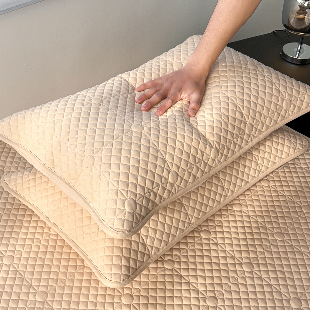 91家纺网 家纺一手货源 找家纺 居眠 2026新款全棉夹棉单枕套枕套单件-棋盘格 棋盘格-卡其