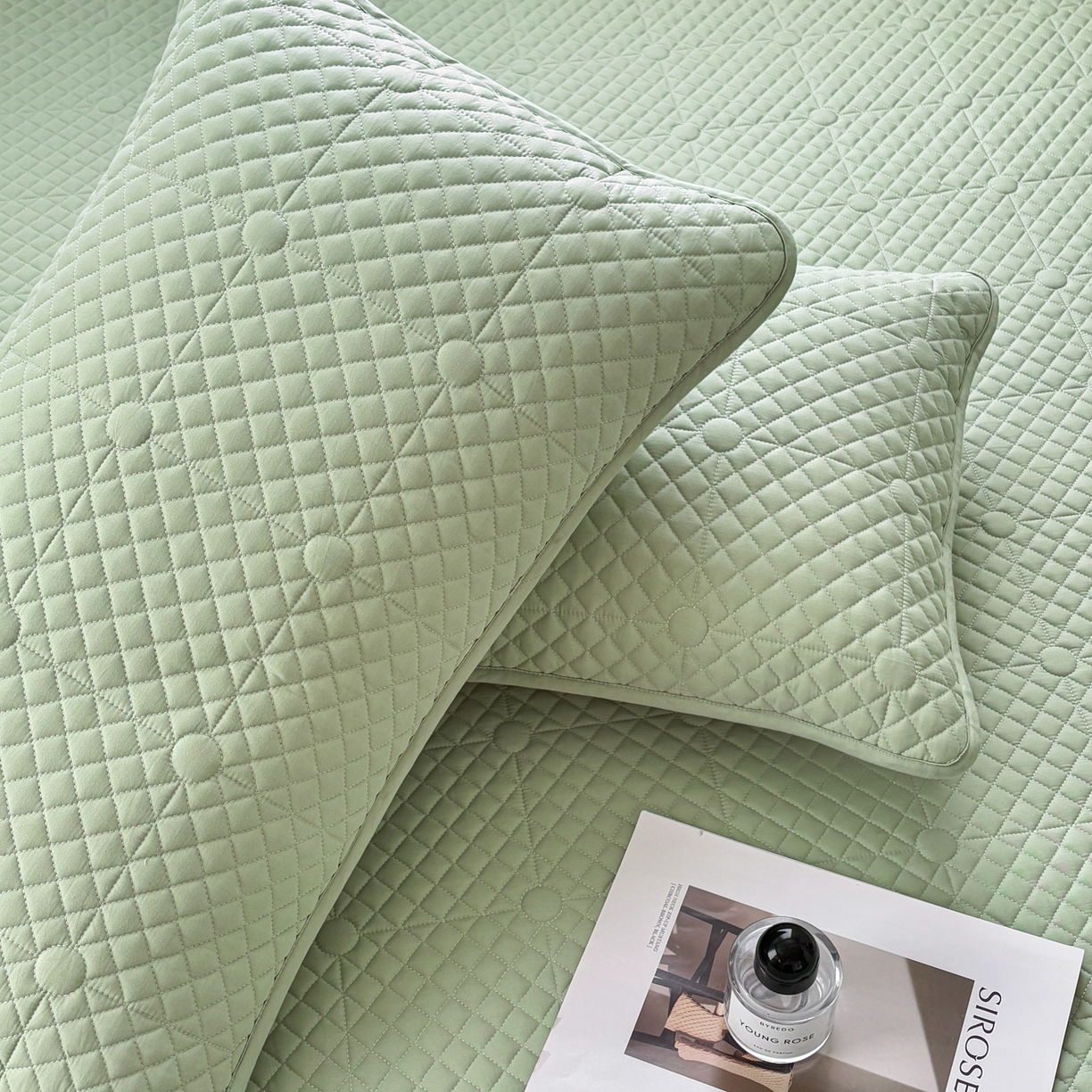 91家纺网 家纺一手货源 找家纺 居眠 2026新款全棉夹棉单枕套枕套单件-棋盘格 棋盘格-果绿