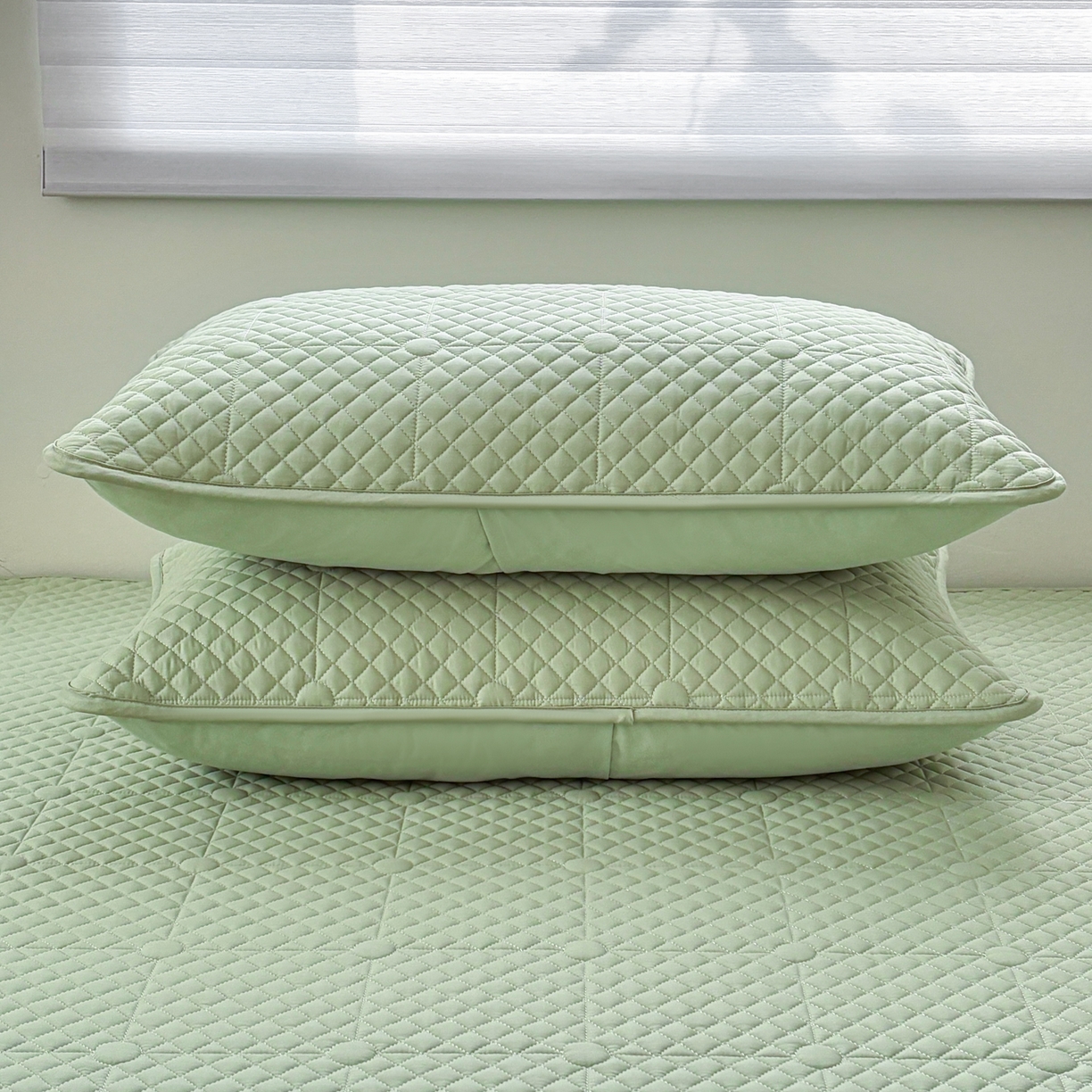 91家纺网 家纺一手货源 找家纺 居眠 2026新款全棉夹棉单枕套枕套单件-棋盘格 棋盘格-果绿